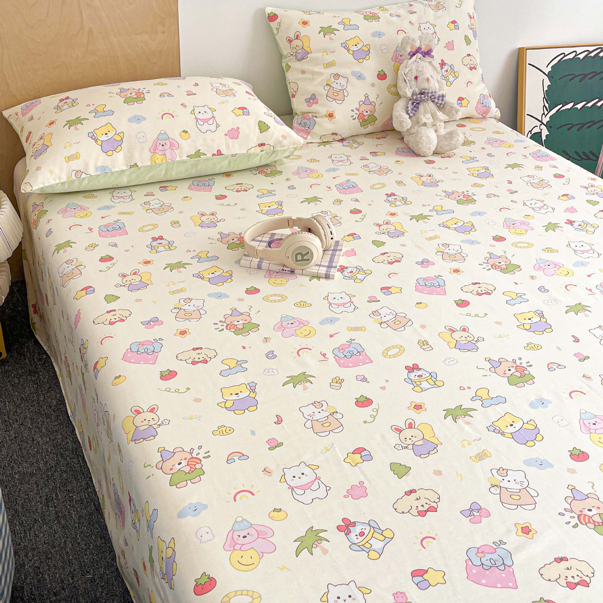 2025 nuevo estilo sábana de algodón puro pieza individual 100 algodón verano dormitorio niños sábana individual funda de almohada doble traje de tres piezas 3