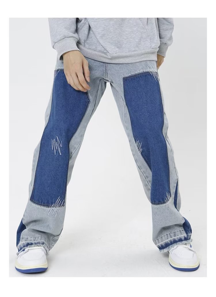 Jean large à blocs de couleurs pour hommes, ample, droit, grande taille, marque tendance, pantalon sarouel rétro japonais, printemps et été_voghion.com