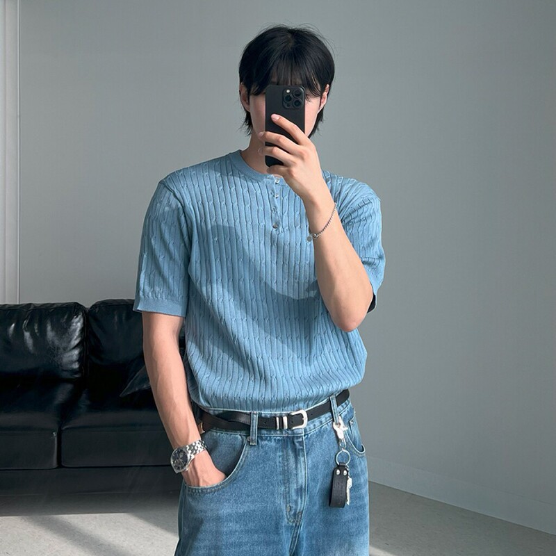 Cross-border TEMU Xiyin Amazon Knitwear Solid Color Turtleneck Round Neck Short Sleeve Top Men's Advanced Design Cross-border TEMU Xiyin Amazon Knitwear Solid Color Turtleneck Round Neck Short Sleeve Top Men's Advanced Design