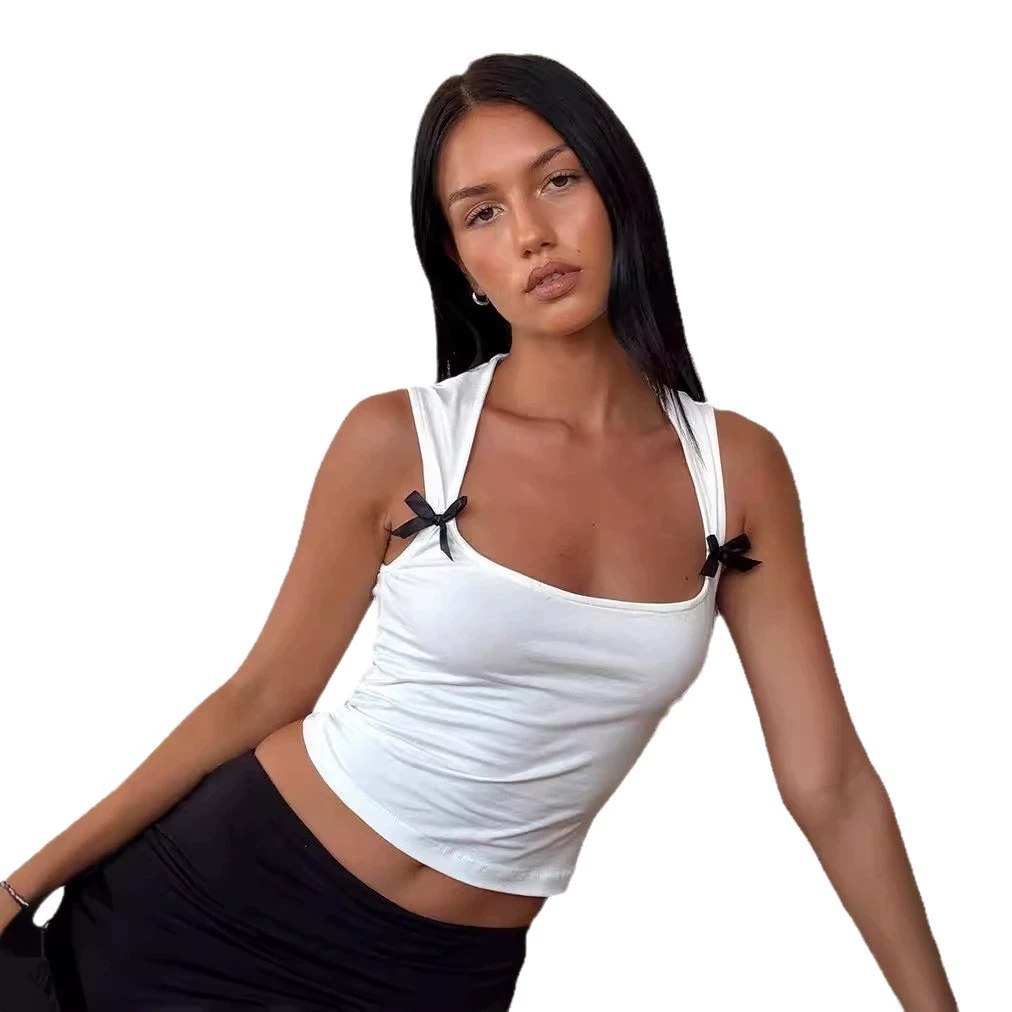 Летний жилет с бантом, женский slim-fit европейского стиля, лёгкий топ (S–L, несколько цветов)