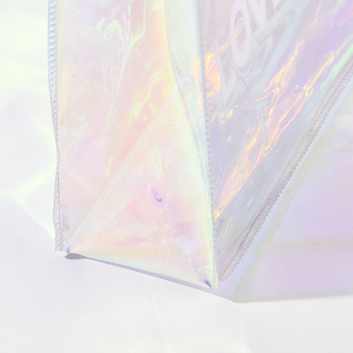 PVC laser bag custom printed logo small batch colorful transparent shopping bag plastic tote bag anti-fruit jelly bag