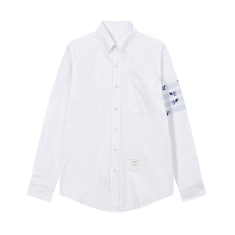 TB JL New Left Sleeve Butterfly Embroidered White Oxford Cotton Long Sleeve Shirt Men's and Women's Shirt