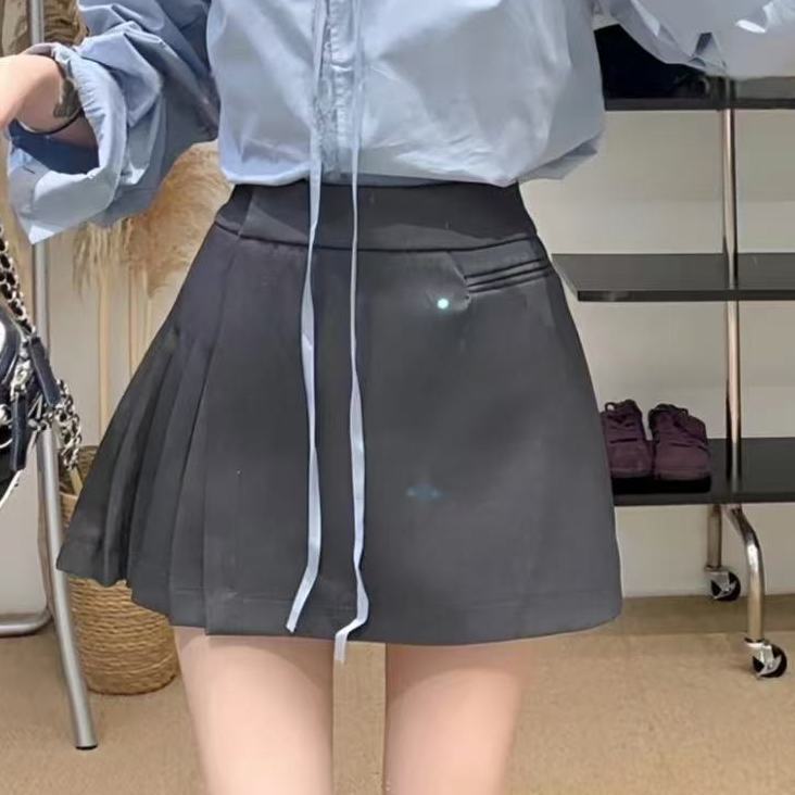 韩系风格早秋穿搭一整套女蕾丝花边V领系带长袖衬衫半身裙两件套|undefined