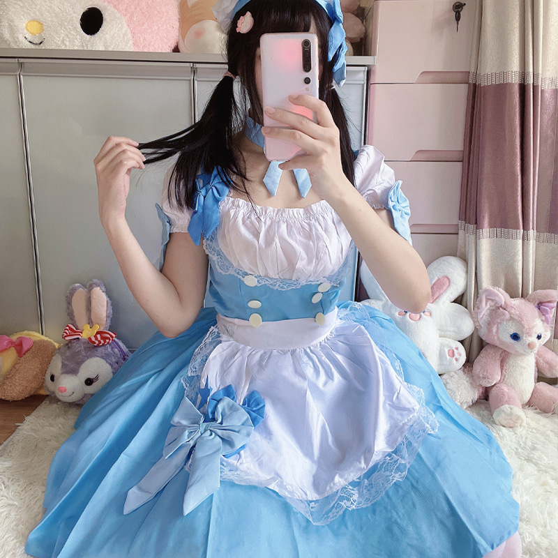 일본 스타일 귀여운 소녀 메이드 의상 원피스 애니메이션 로리 유니폼 메이드 코스프레 의상