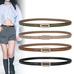 Cross-border supply genuine water diamond women's fashion versatile double-layer cowhide thin waist belt matching dress jeans