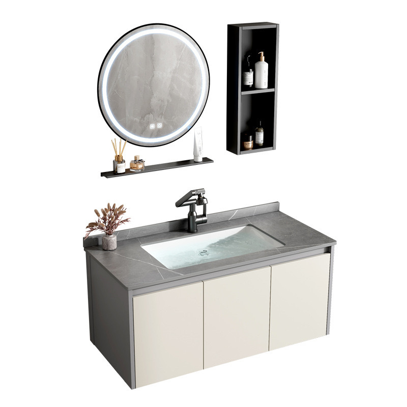 Mueble de baño de estilo crema, lavabo integrado de cerámica, espacio, baño de aluminio, lavabo, lavabo, lavabo, baño combinado