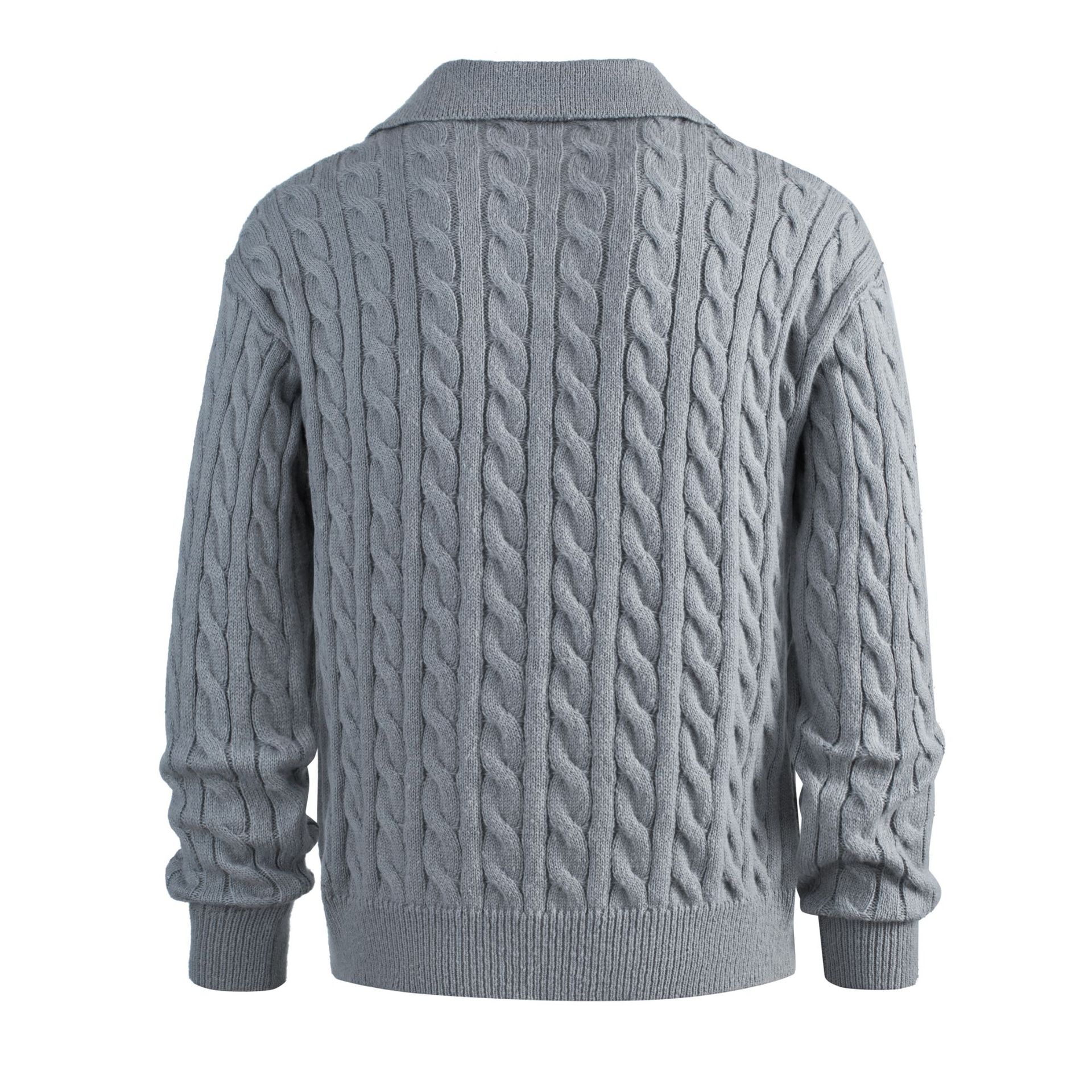Pull en maille à col V oversize - Pull en grosse maille torsadée pour hommes et femmes - Haut décontracté automne-hiver (Noir/Gris)_voghion.com