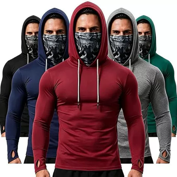 High Collar Outdoor Sun Protection Hooded Long-Sleeved Sweatshirt with Mask, Elastic Fitness Shirt Suitable for Running, Cycling, and Fishing