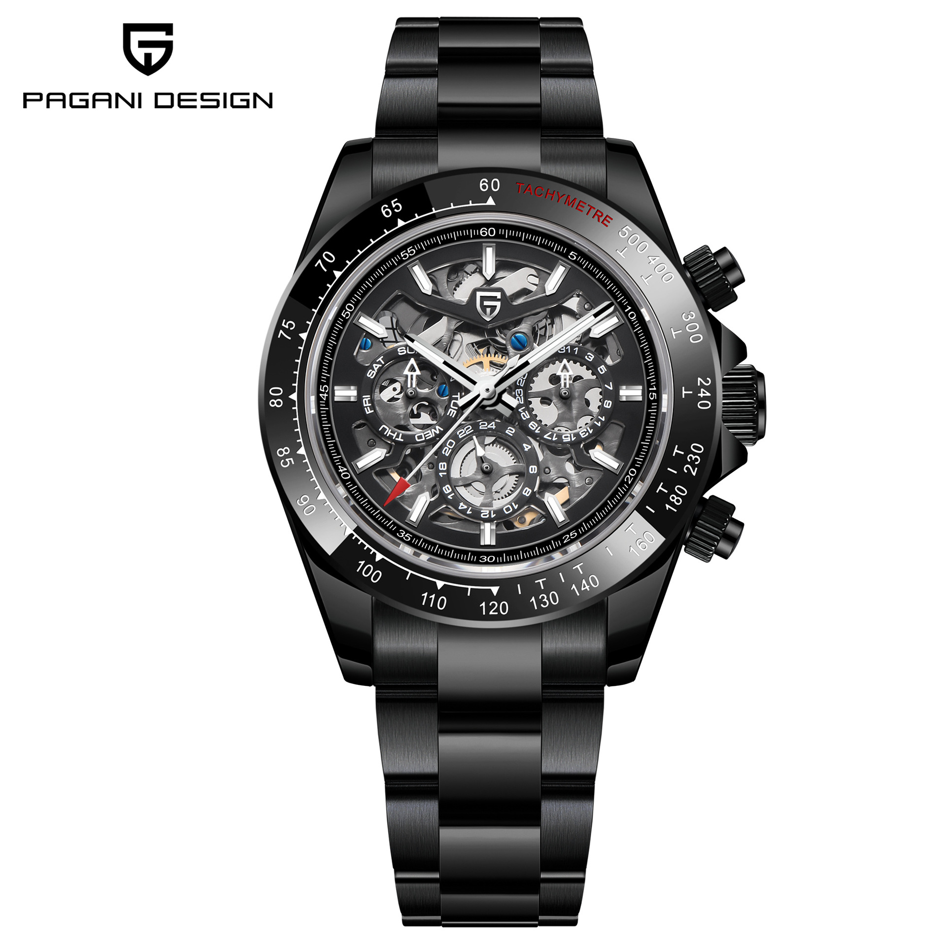 PAGANIDESIGN reloj mecánico automático de los hombres multi-función impermeable hueco Arco Iris anillo reloj masculino 1777