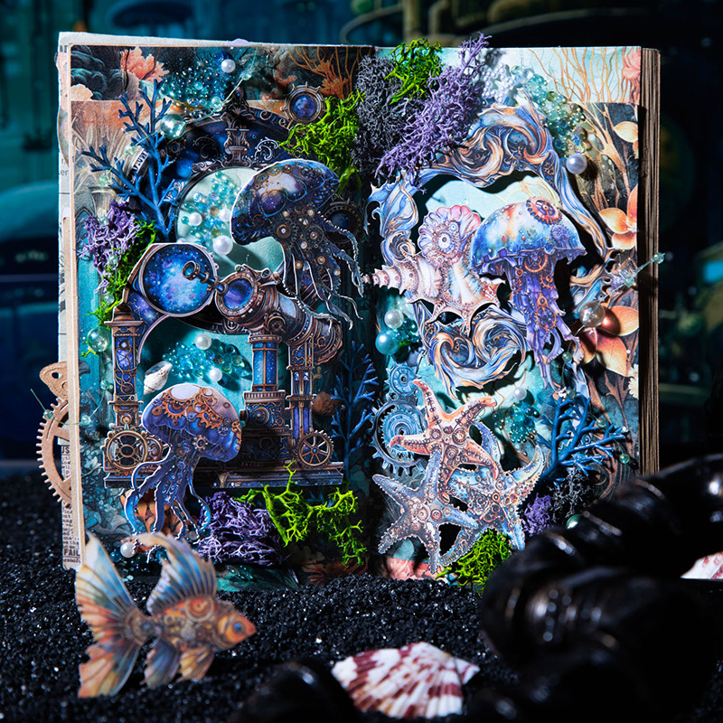 굿데이 스팀펑크 소재 하드 카드 스티커 메카니컬 멜로디 레트로 핸드북 조경 소재 스티커