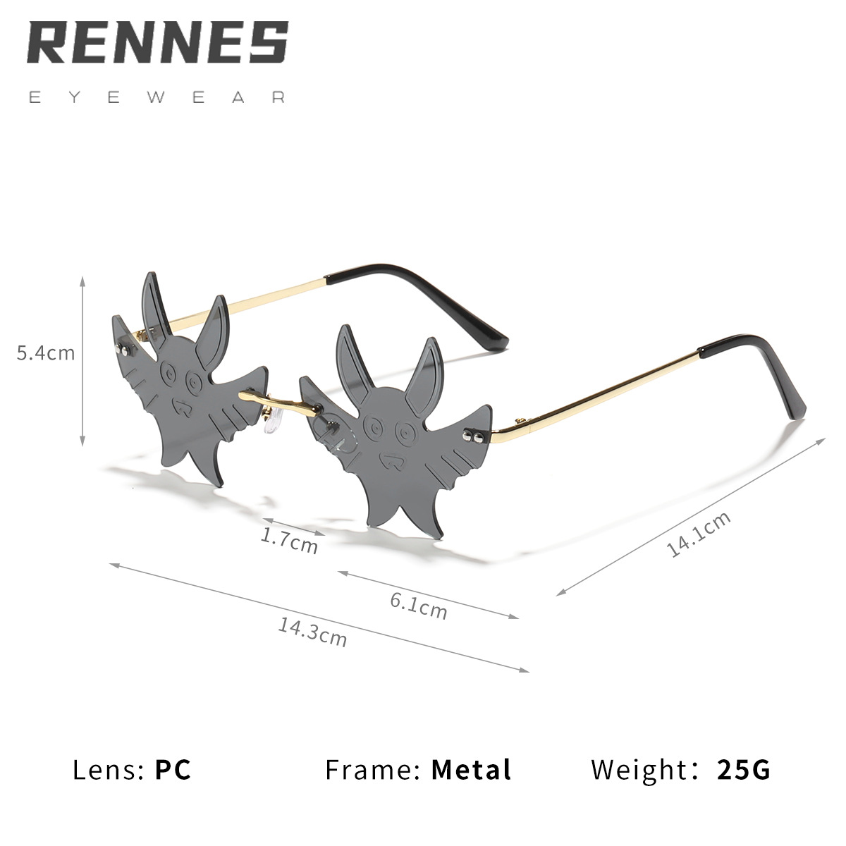 2023 nuevas gafas de sol de murciélago personalizadas europeas y americanas exageradas sin marco de recorte gafas de sol de las mujeres de comercio exterior transfronterizo
