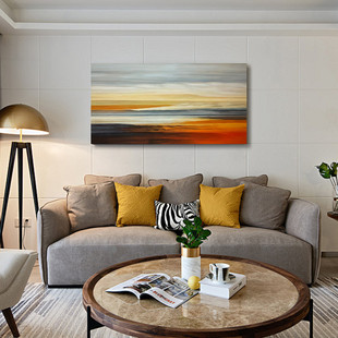 Purely Hand-Painted Abstract Landscape Oil Painting "Sunset Beach" Simple Wabi-Sabi Style Entrance Aisle Hanging Painting