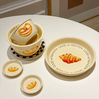 韩式ins风复古奶油面包系列餐具陶瓷碗家用餐盘早餐一人食沙拉碗