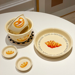 Korean Ins Style Vintage Cream Bread Series Ceramic Bowl Family Dining Plate Breakfast Solo Salad Bowl