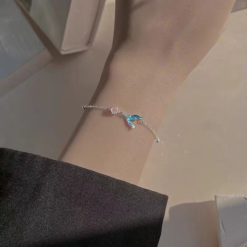 Flash Diamond Moonlight Stone Fishtail Bracelet Women's Summer Fresh High-end Ins Clavicle Niche All-match Pearl Elegant Design Sense