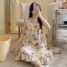 棉绸睡裙女夏季2025新款大码印花长裙春秋款网红高级感家居服批发