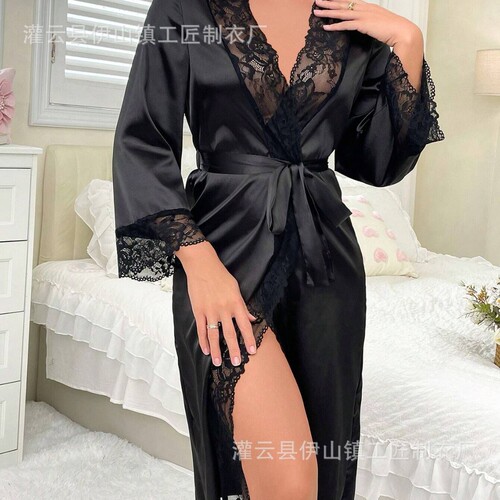 European and American Summer Chiffon Waist-Controlled Robe, Sexy, Casual, Comfortable Nightgown, Homewear, Pajama Set for Women