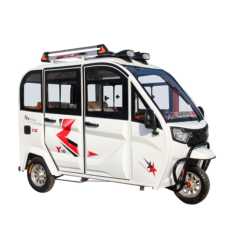 Vehículo eléctrico de tres ruedas, totalmente cerrado, de cinco puertas y cuatro plazas para transporte de pasajeros y carga, adecuado para recoger y dejar ir a los niños, triciclo eléctrico, vehículo a batería.