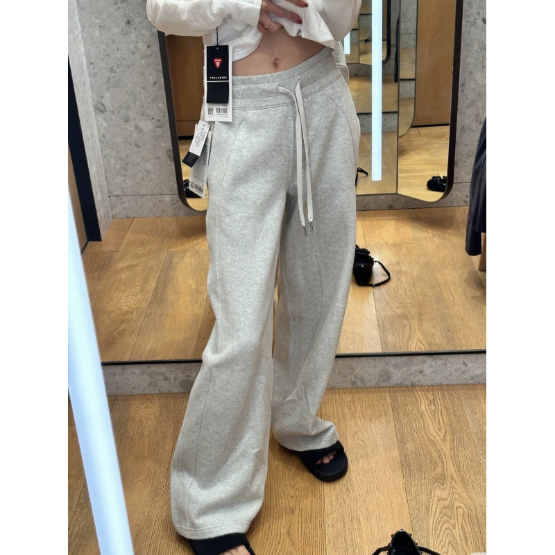 Lulu Style Scuba Yoga Wide-Leg Pants for Women, Autumn and Winter Fleece-Lined, Warm High-Waisted Drawstring Sports Casual Straight Pants