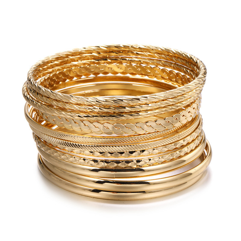 European and American Internet Celebrity Style Set of 12 Bracelets Set Cross-Border Jewelry Bohemian Style Multi-Layer Alloy Bracelets for Women