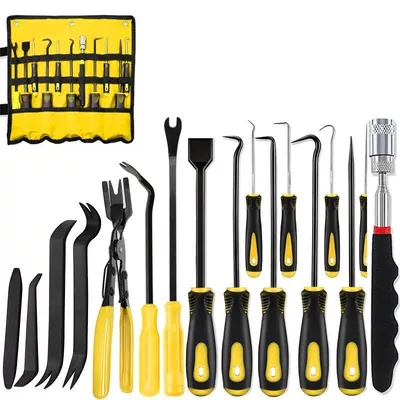 Mühərrik tənzimləmə alətləri: In-Stock 4-Piece/9-Piece/11-Piece/13-Piece/17-Piece Car Oil - yellow-17-piece-set-with-straight-stone-detector-oxford-storage-roll-bag