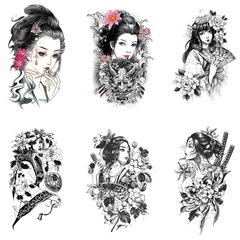 Dark Ukiyo-e Geisha Half Arm Arm TBS Simulation Tattoo Water Transfer Wholesale Cross-Border Tattoo Sticker