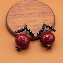 福寿三多个性珐琅手绘彩石榴耳坠小众高级感气质夸张S925银耳饰女