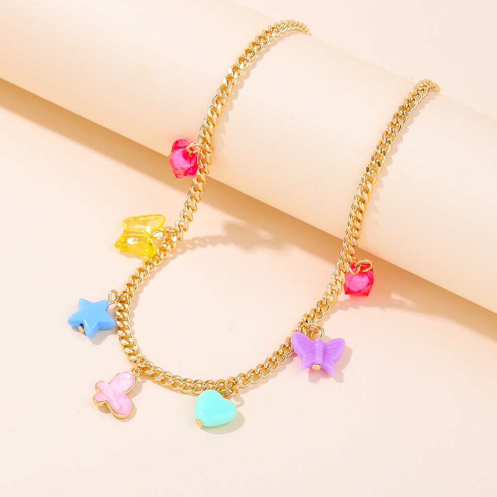 Cute Heart Shape Butterfly Iron Plating Acrylic Womenu0027S Necklace