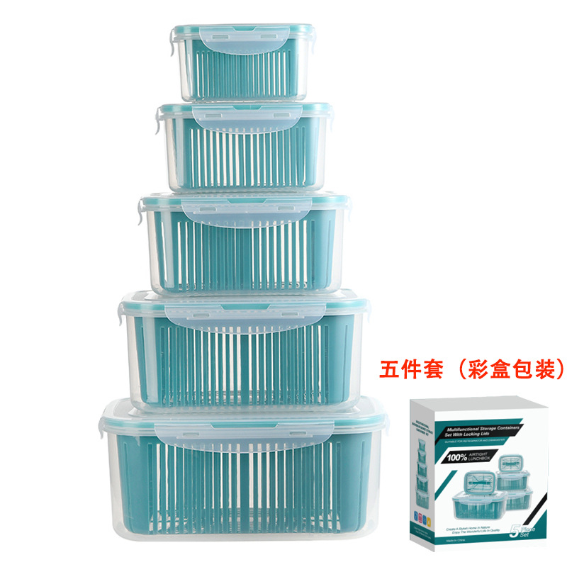 Fábrica al por mayor de doble capa de calidad alimentaria de mantenimiento fresco autónomo cesta de drenaje cocina refrigerador sellado caja de almacenamiento de frutas y verduras traje