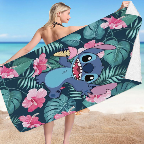 Cross-border Stitch cartoon beach towel microfiber double-sided velvet beach towel bath towel versatile square towel beach towel