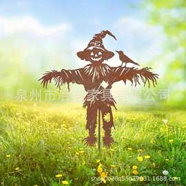 跨境temu新款万圣节幽灵稻草人地插铁艺剪影节日装饰金属花园装饰