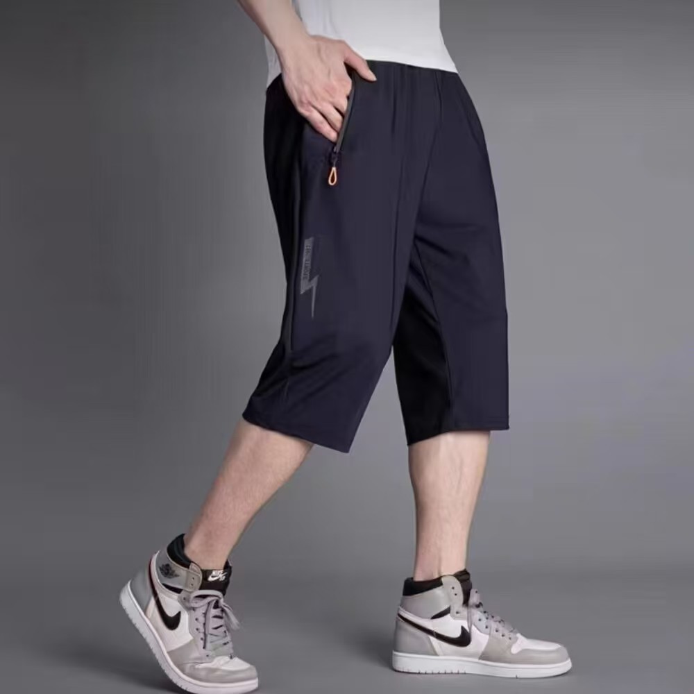 Sports Cropped Pants for Men 2025 Summer Thin Ice Silk 7-Point Shorts for Men Casual Loose Large Size Running Basketball Pants