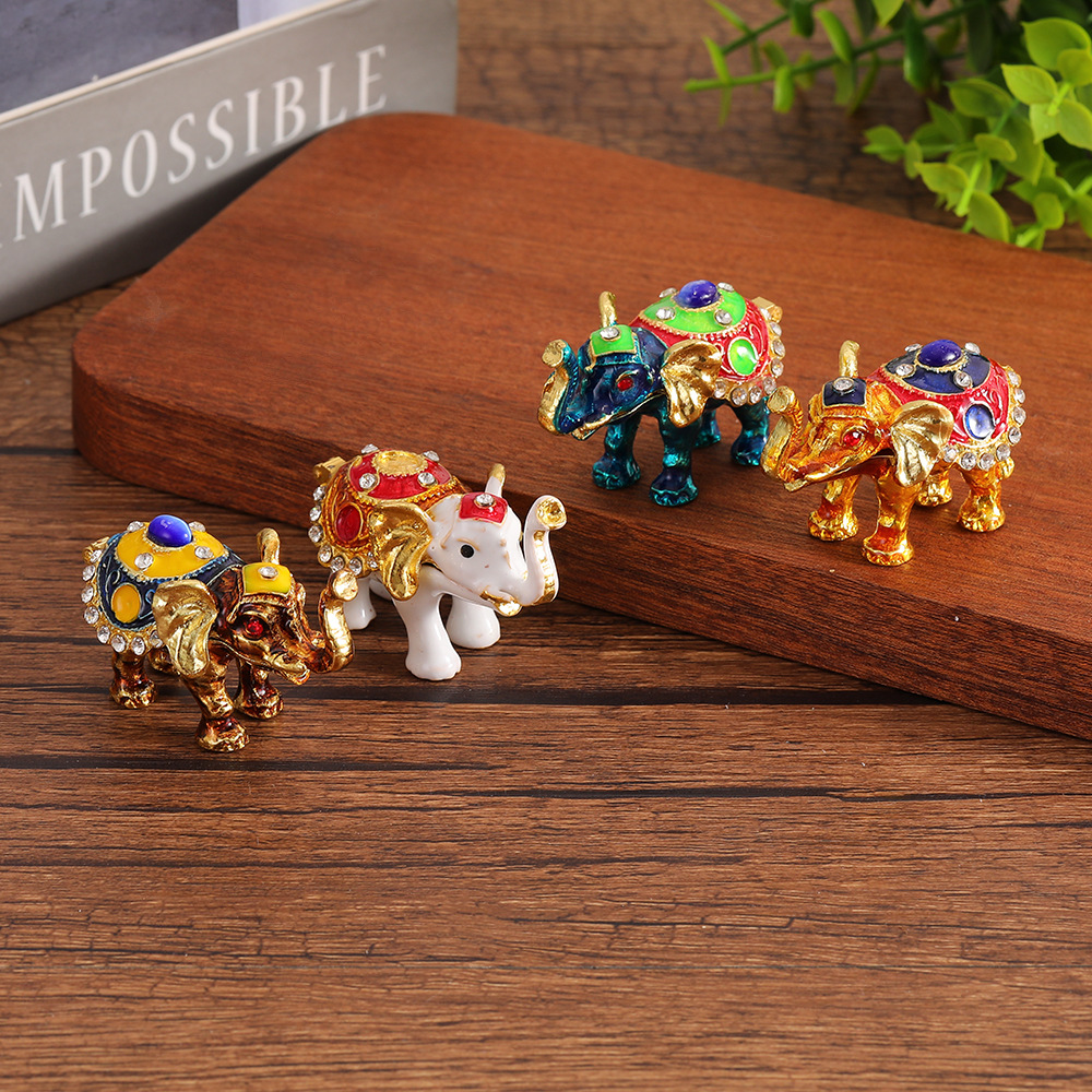 Thai Metal Elephant Jewelry Box Full of Diamond Ring Box Jewelry Box Small Jewelry Box Southeast Asia Gift Ornaments Wholesale