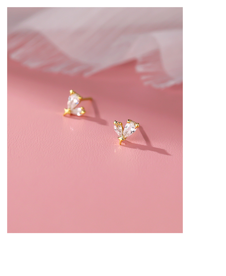 Women's Gender Plating Design S999 Silver Heart Shape Ear Studs 925 Sterling Silver Rings
