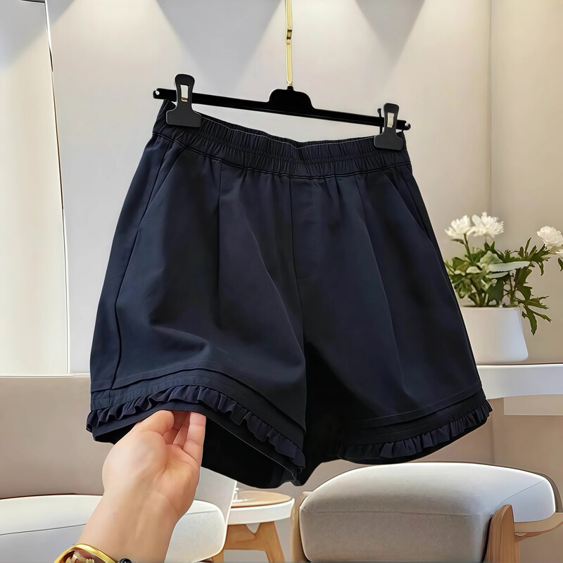 Counter Withdrawal ~ Cut Label Counter High-Waisted Slimming Ruffled Casual Shorts Women's Fashion Versatile Wide-Leg Straight Pants