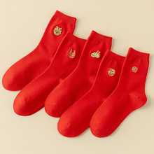 红袜子女士本命年大红秋冬情侣中筒袜男士喜庆吸汗结婚鸿运袜