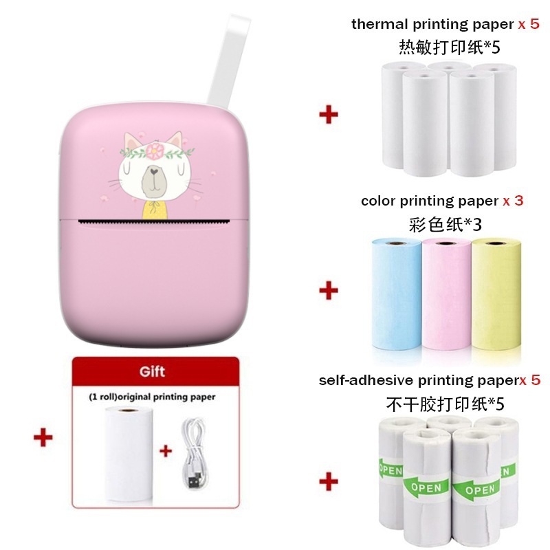 Mini impresora portátil transfronteriza de bolsillo Bluetooth inalámbrica conectable impresora adhesiva sensible al calor doméstica