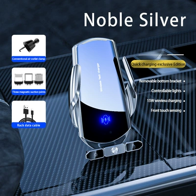 Cross-Border Car Mobile Phone Car phone holder - silver-air-outlet-15w-wireless-charging-magnetic-charging-infrared-induction