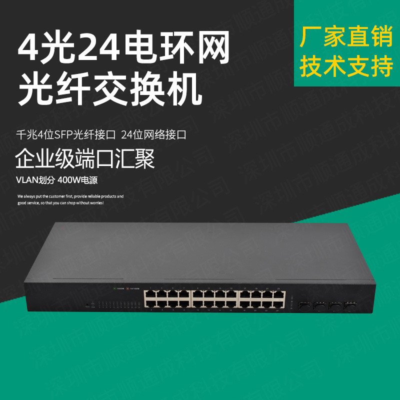 顺通成环网管理型千兆 4光24电光纤收发器机房汇聚式24口交换机