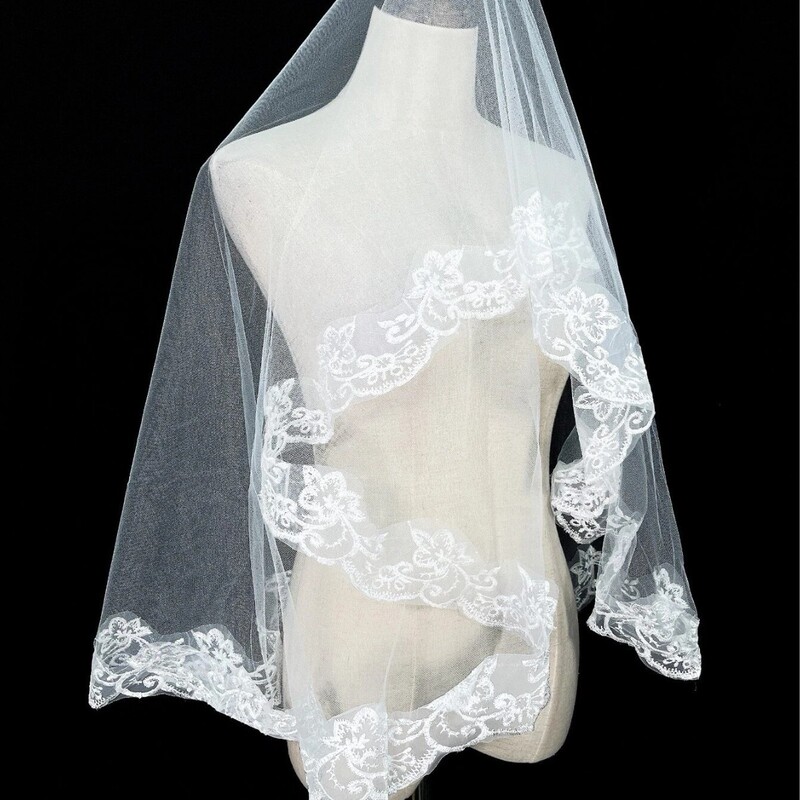 国境を越えた花嫁の結婚ベール1.5m単層レースのベール欧米のウェディングドレスのベール|undefined