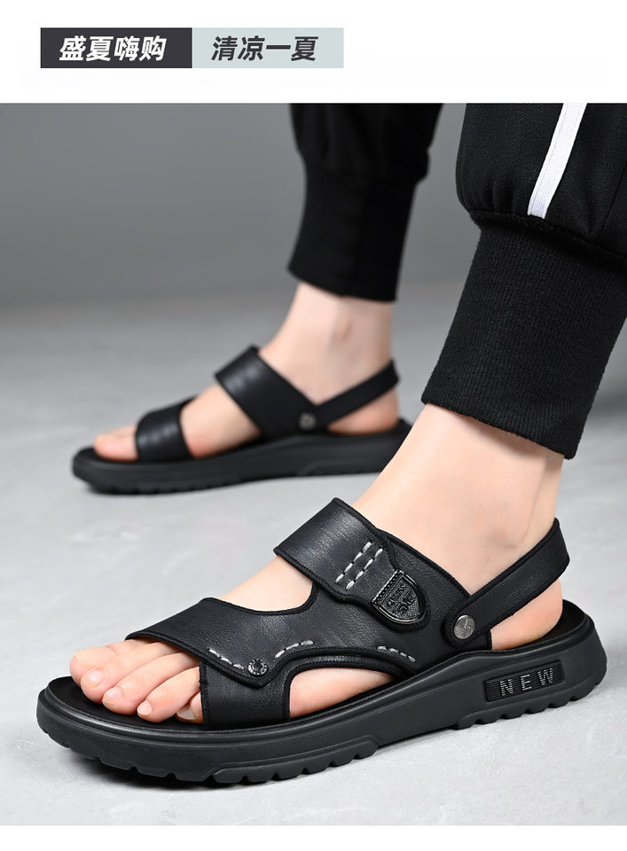 Dép sandal nam quai ngang hở ngón đế dày lót cao su mềm, đi ngoài trời và đi biển — QS991 màu kaki, QS991 màu đen chi tiết 17