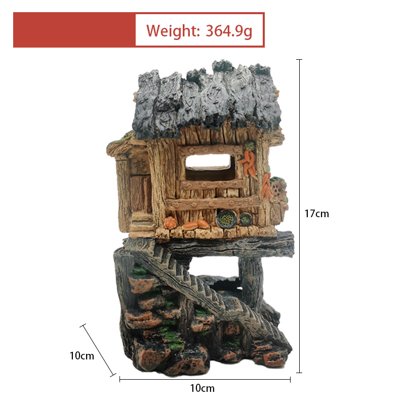 Pecera paisaje simulación vintage casa acuario decoración escalada PET resina Jiangnan cabaña nube grúa edificio paisaje Decoración