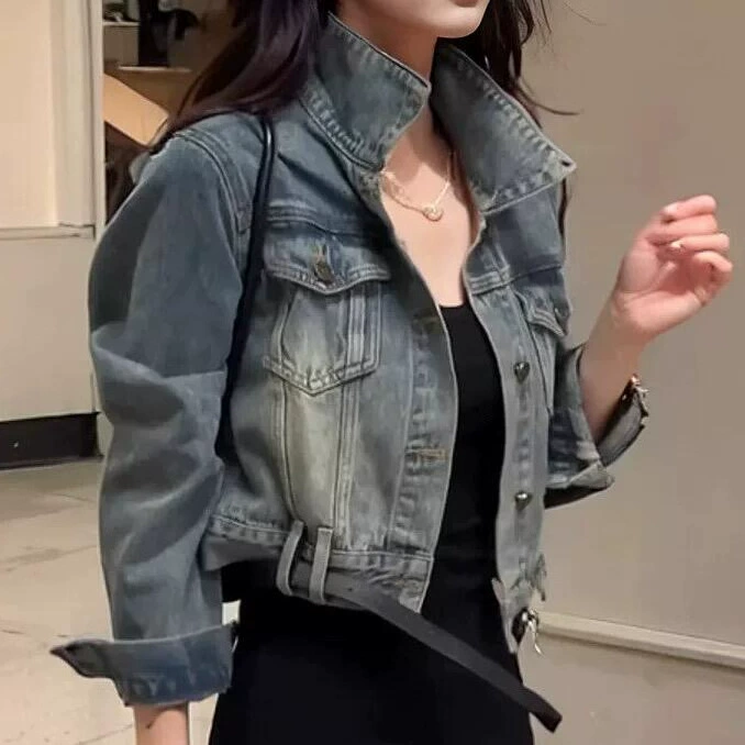 Гонконгский стиль ретро вымытые джинсовые куртки женские осенние моды