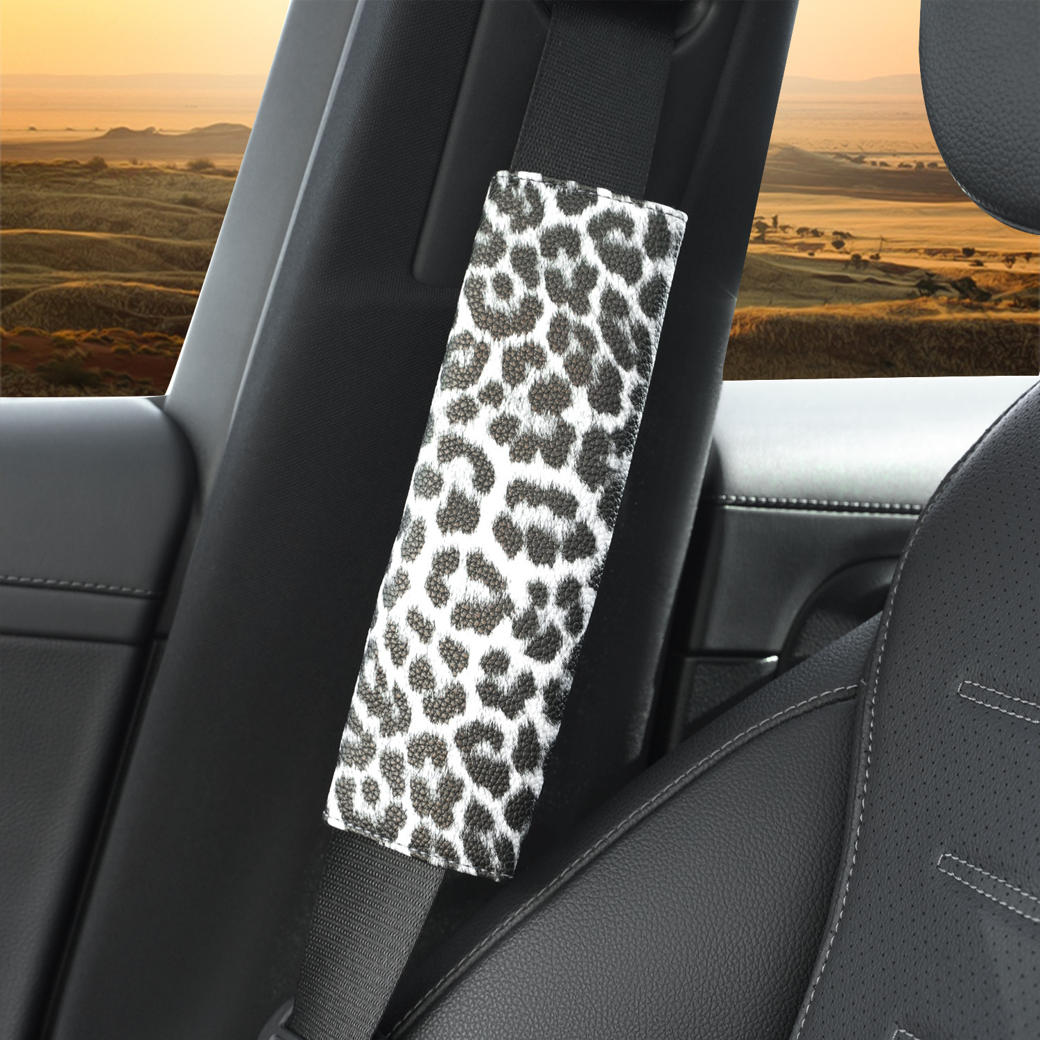 Car Seatbelt Shoulder Pad Leather Fashion European and American Style Retro Leopard Print Cross-Border Hot-Selling Protective Cover