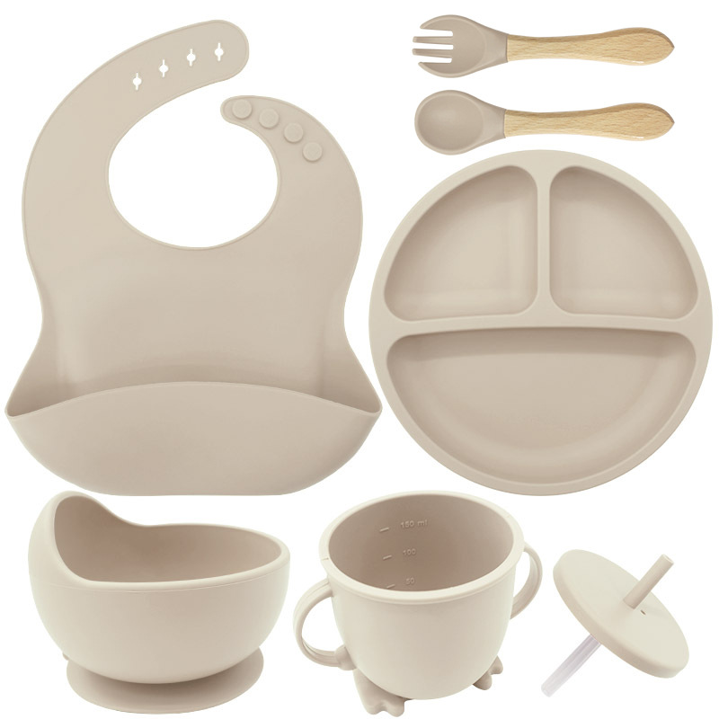 Juego de vajilla de silicona para niños, vajilla para alimentación maternoinfantil, plato de comida, tazón de comida, bebé aprende a comer, plato separado