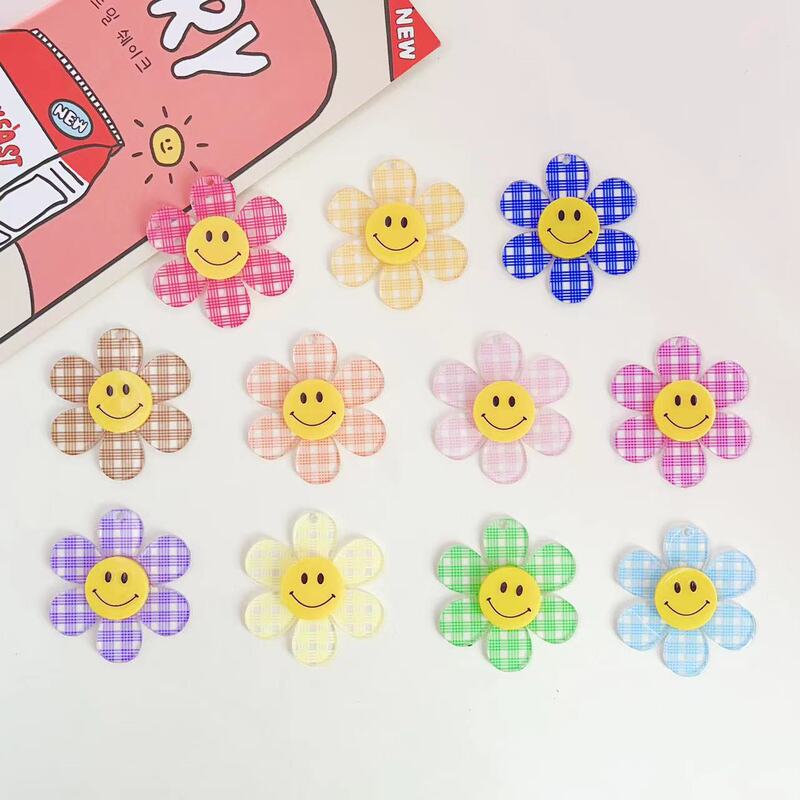 Korean style acrylic composite craft smiley face flower sunflower earrings earrings pendant diy jewelry patch accessories