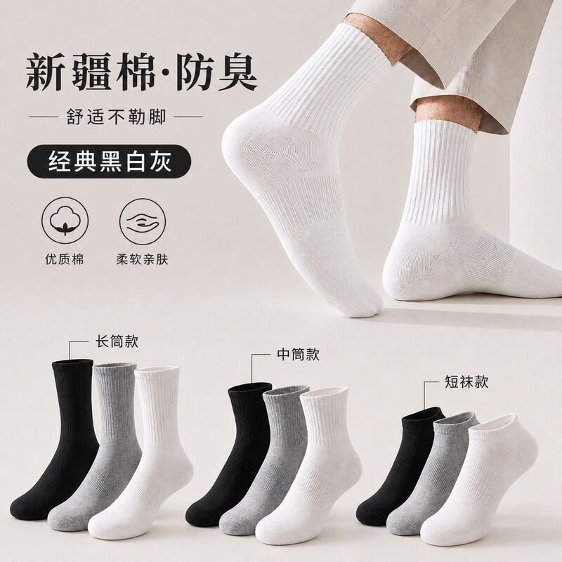 Xinjiang Combed Cotton Socks, Black, White, Gray, Solid Color Cotton Socks, Breathable, Anti-Odor, Antibacterial, Mid-Length Socks, Zhuji Socks Xinjiang Combed Cotton Socks, Black, White, Gray, Solid Color Cotton Socks, Breathable, Anti-Odor, Antibacterial, Mid-Length Socks, Zhuji Socks