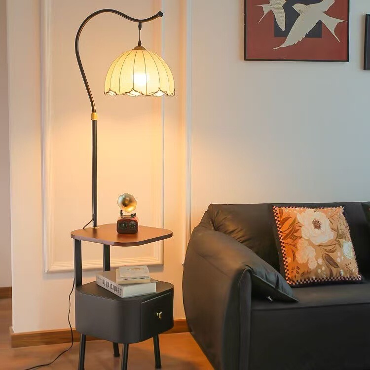 Lighting Floor Lamp with Storage Rack for Living Room, Bedroom, Sofa Side, Bedside Table, Integrated French-Style Vintage Ambiance Art Table Lamp