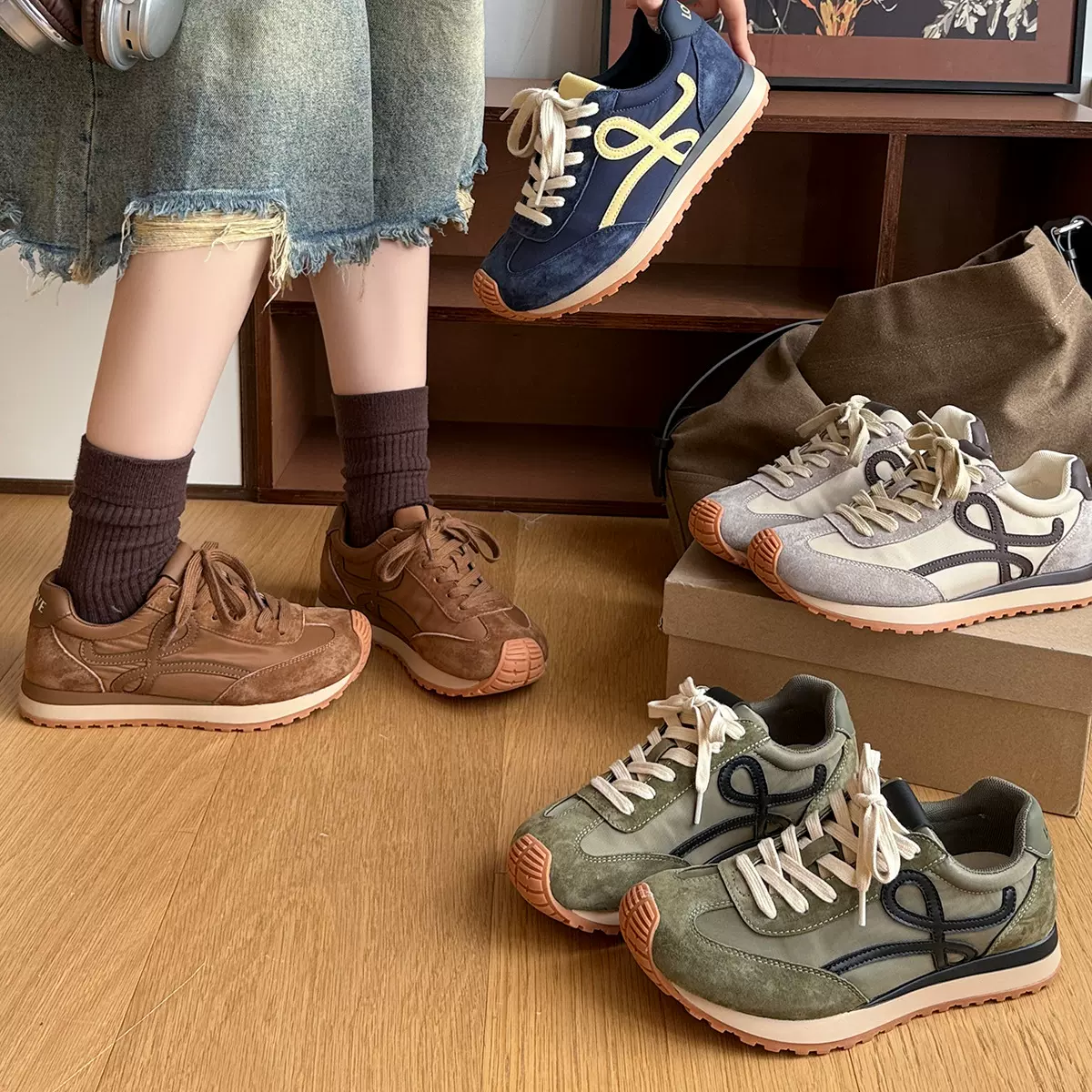 MARCO&JOYCE爆款休闲德训鞋翘头女鞋2025秋季舒适运动跑步运动鞋