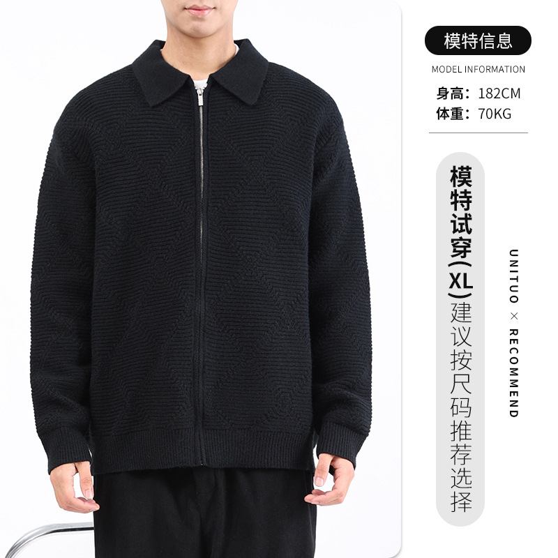 Hombre suéter de colga de otoño hombre 2025 coreano casual chaqueta con cremallera suelta camiseta de polo camiseta de punto hombre